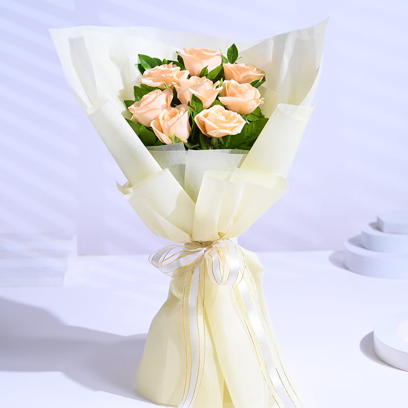 Peachy Roses In Morning Haze