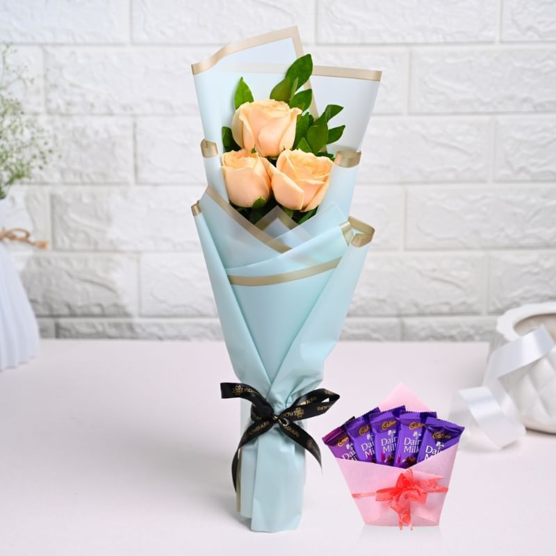 Peachy Roses N Indulging Chocolates