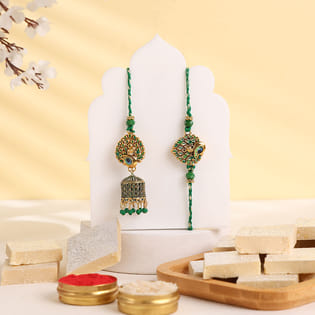 Peacock Bhaiya Bhabhi Rakhi Set N Kaju Katli