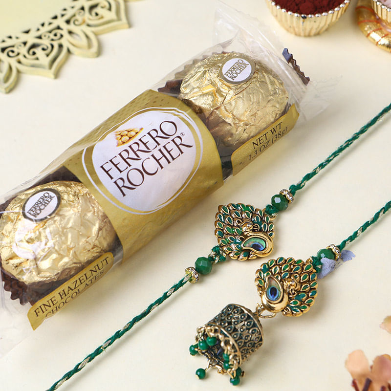 Peacock Bhaiya Bhabhi Rakhi With Ferrero Delights
