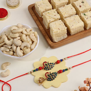 Peacock Bhaiya Bhabhi Rakhis With Cashews N Sweets