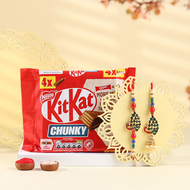 Peacock Bhaiya Bhabhi Rakhis With Kitkat 