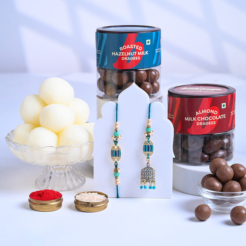 Peacock Bhaiya Bhabhi Rakhis With Sweet Treats
