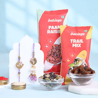 Peacock Bhaiya Bhabhi Rakhis With Trail Mix N Paan Raisin