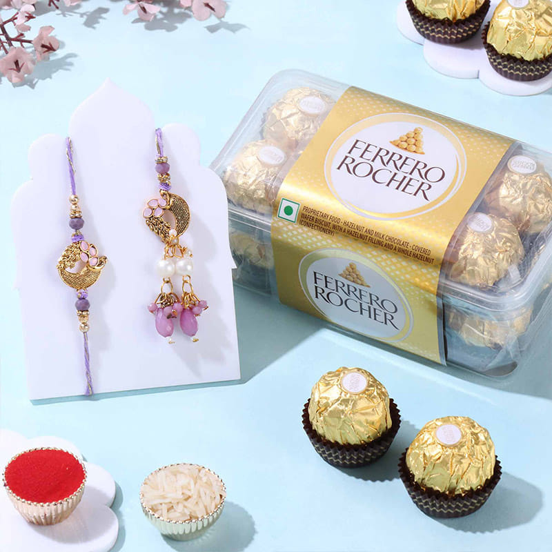 Peacock Charm Bhai Bhabhi Rakhis With Chocolates