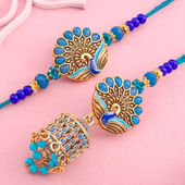 Peacock Charm Bhaiya Bhabhi Rakhi Set