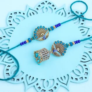 Peacock Charm Bhaiya Bhabhi Rakhi Set-UAE