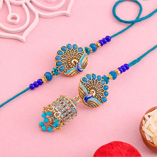 Peacock Design Bhaiya Bhabhi Rakhi Set
