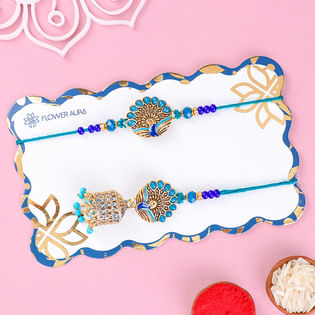 Peacock Design Bhaiya Bhabhi Rakhi Set