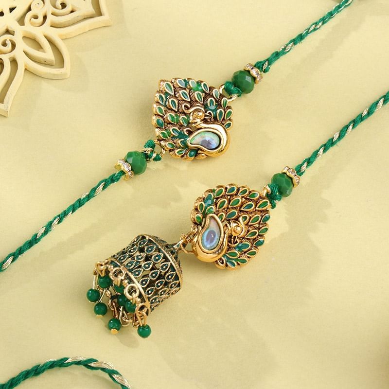 Peacock Charm Bhaiya Bhabhi Rakhi Set