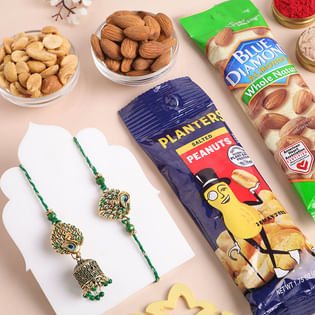 Royal Peacock Bhaiya Bhabhi Rakhis With Nutty Bites