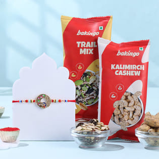 Peacock Designer Rakhi With Trail Mix N Cashews