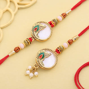 Peacock Feather Bhaiya-Bhabhi Rakhi Set