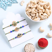 Peacock Feather Rakhi Trio With Cashews