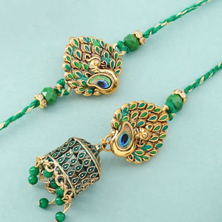 Peacock Grace Bhai Bhabhi Rakhi Set-AUS