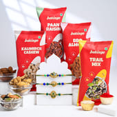 Peacock Inspo Rakhi Trio With Gourmet Snacks