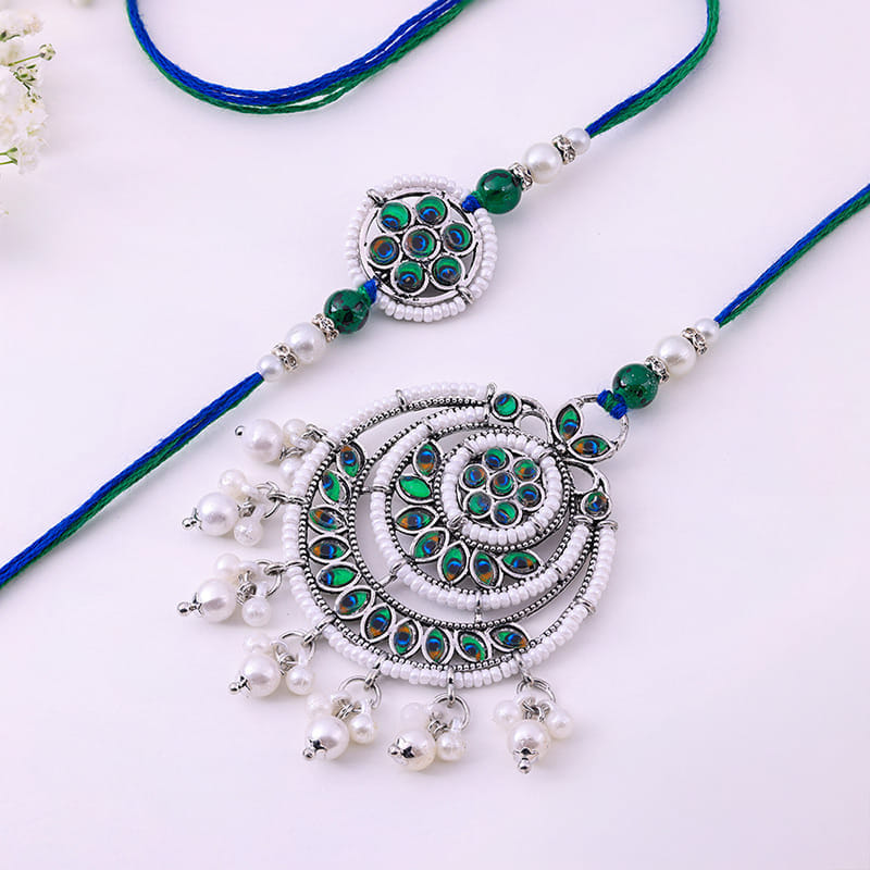 Peacock Kundan Bhaiya Bhabhi Rakhi