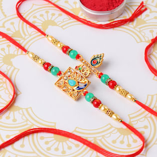 Set of 2 Peacock Kundan Rakhi