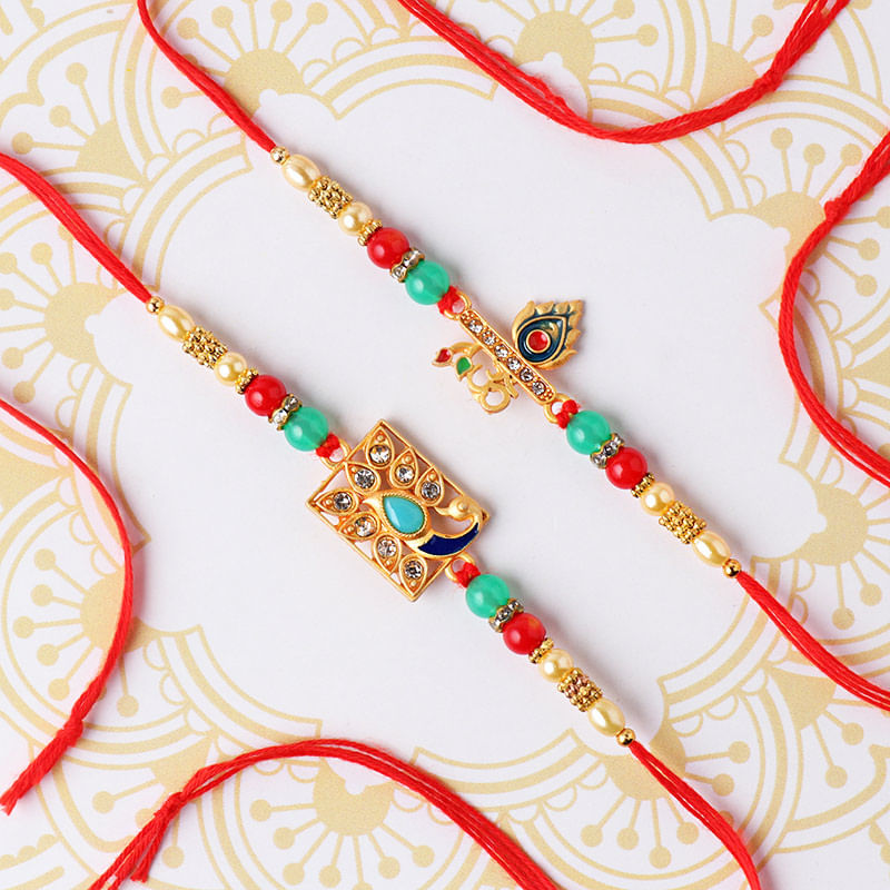 Set of 2 Peacock Kundan Rakhi