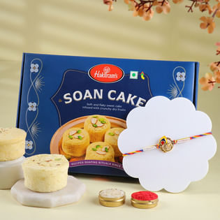Peacock Motif Divine Rakhi With Soan Cake