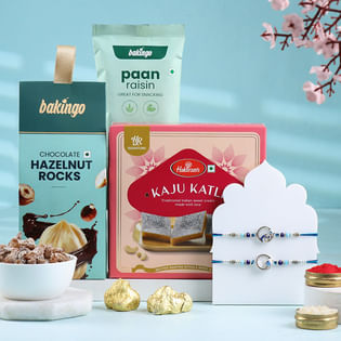 Peacock Motif Rakhi Duo With Dry Fruits N Sweets