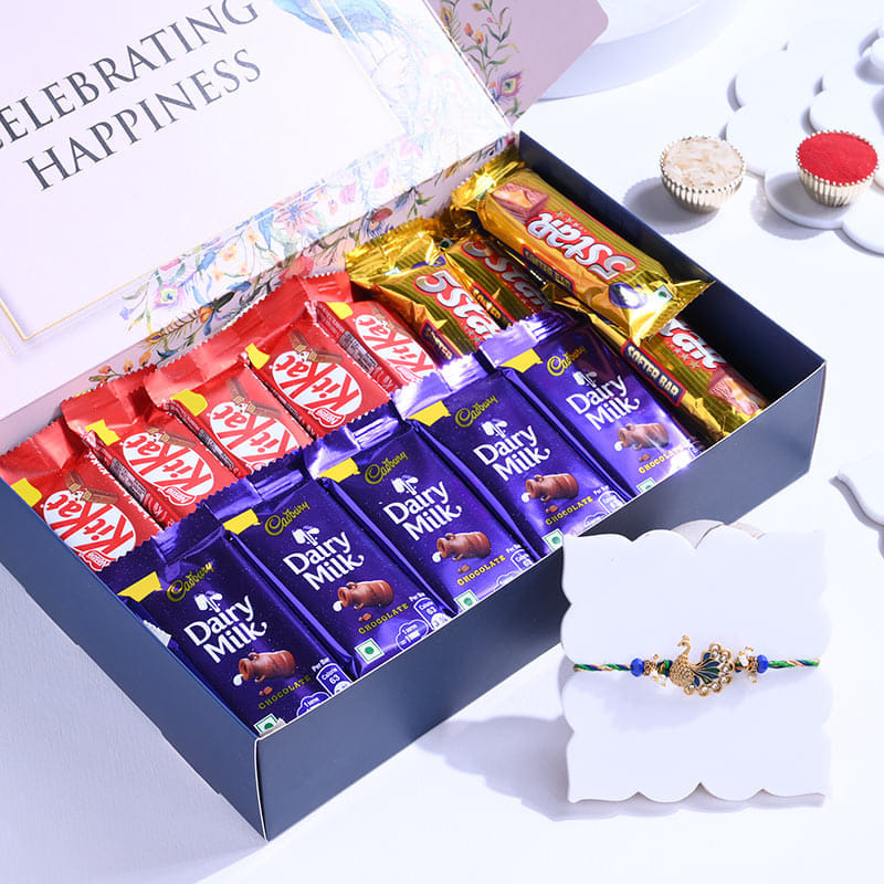 Peacock Motif Rakhi With Assorted Chocolate Box