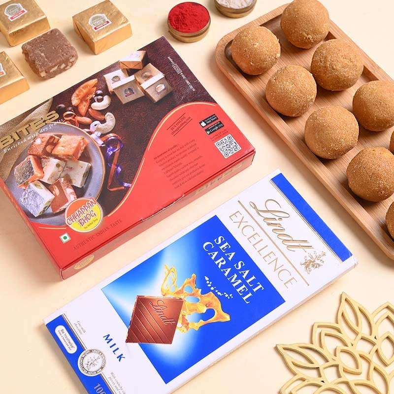 Peacock Motifs Rakhi Trio With Sweets N Chocolate