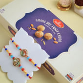 Peacock N Floral Rakhi Duo With Chana Ladoos