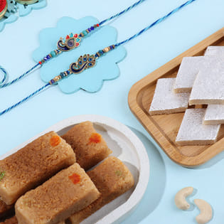 Peacock Rakhi Duo With Sweets