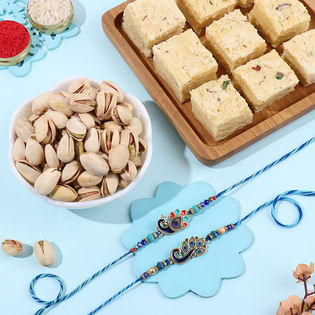 Peacock Rakhi Duo With Sweets N Nuts