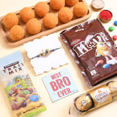 Peacock Metallic Rakhi N Sweet Treats Hamper