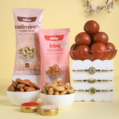 Peacock Rakhi Trio With Sweet N Nutty Treats