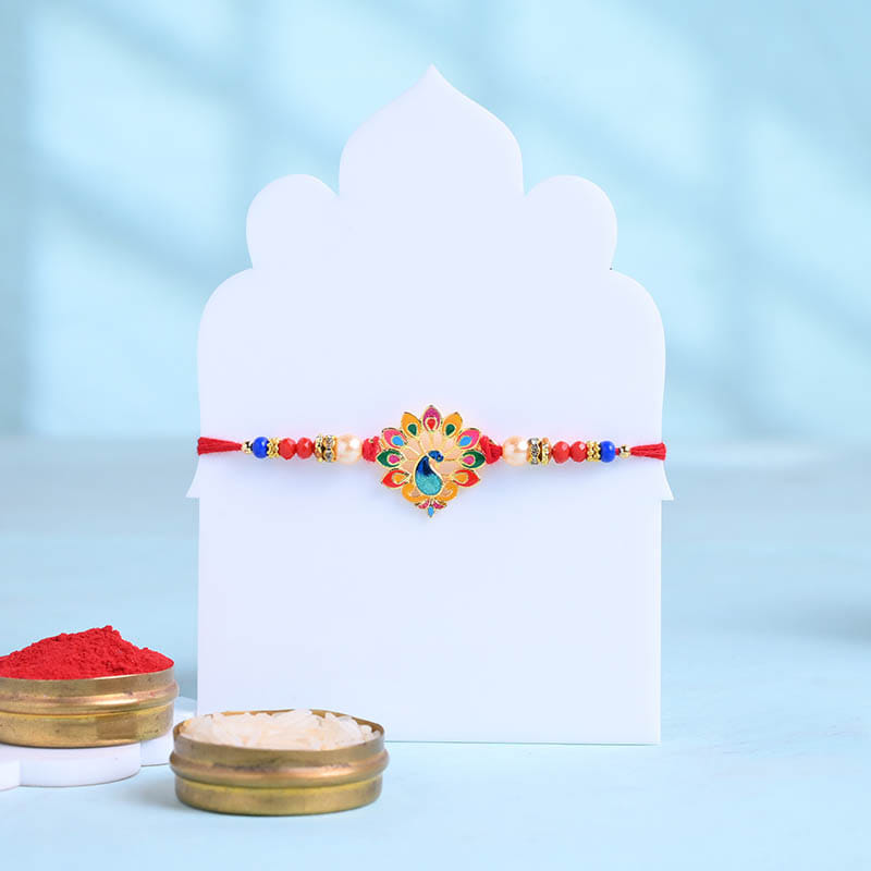 Peacock Rakhi With Besan Ladoo N Chocolates