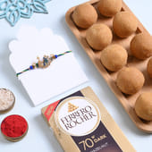 Peacock Rakhi With Chocolate N Besan Ladoos