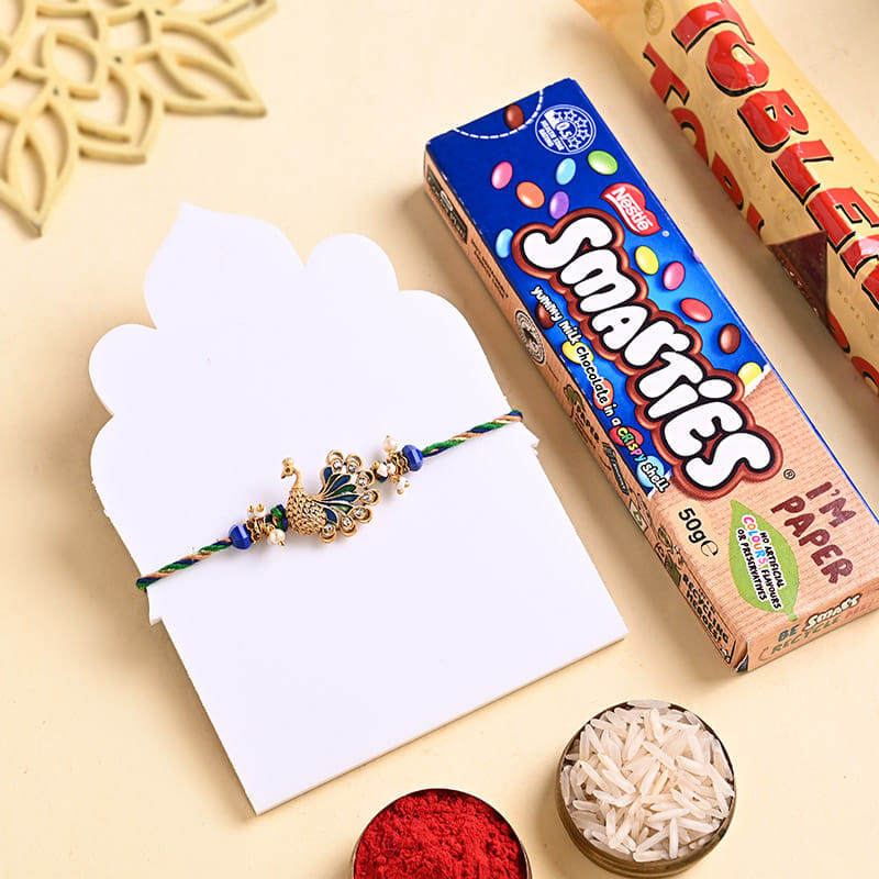 Peacock Rakhi With Chocolates