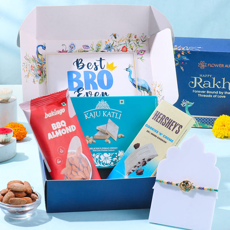 Peacock Rakhi With Gourmet Treats