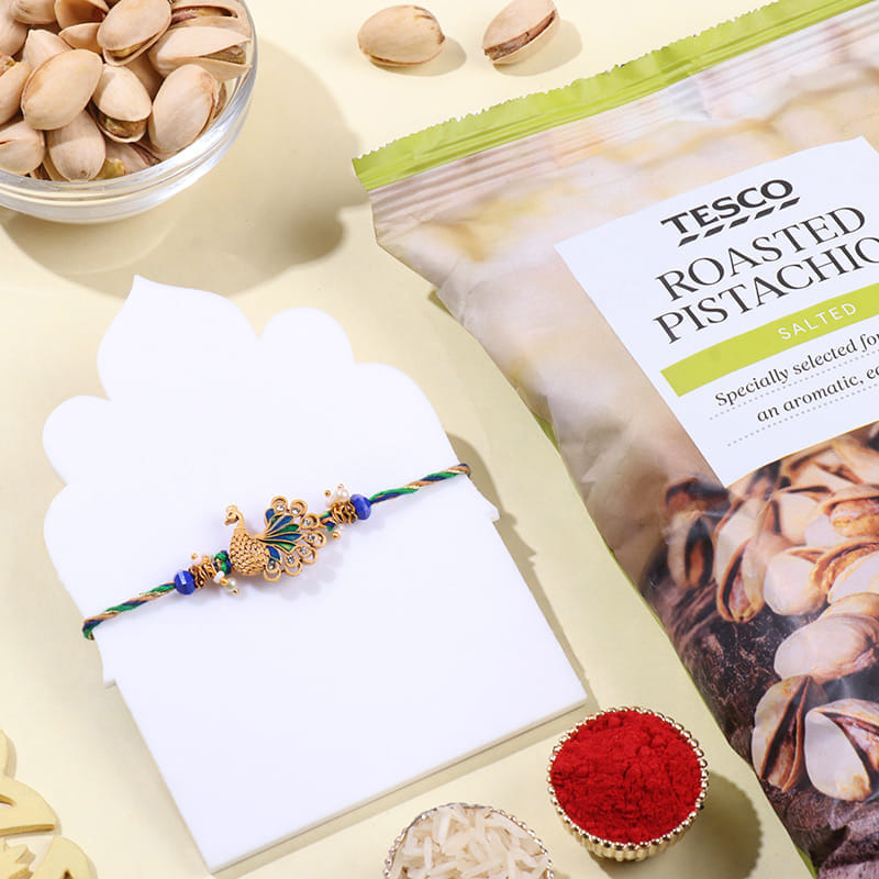 Peacock Rakhi With Pistachios