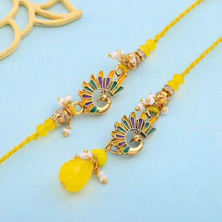 Peacock Sunshine Bhaiya Bhabhi Rakhi Set