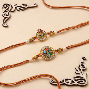 Set of 2 Pearl Adorned Rakhi With Dhoda Burfi