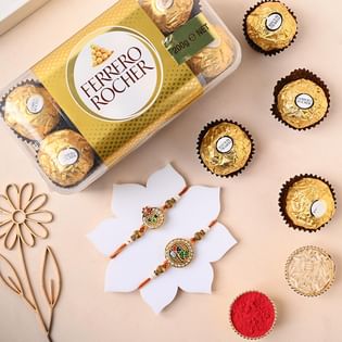 Set of 2 Pearl Adorned Rakhi With Ferrero Rocher