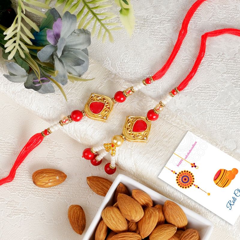 Pearl Bhaiya Bhabhi Rakhis N Almonds Combo-UK