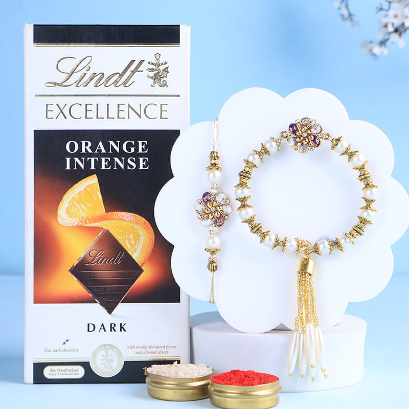 Pearl Bling Bhai Bhabhi Rakhi N Choco Combo