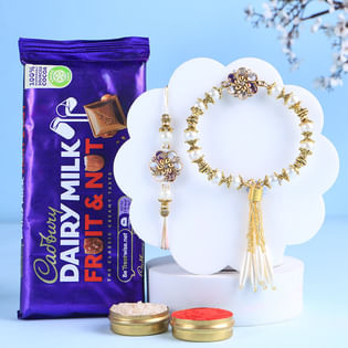 Pearl Bling Bhai Bhabhi Rakhi With Fruit Nut Choco-UK