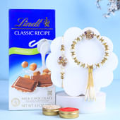 Pearl Bling Bhai Bhabhi Rakhi With Hazelnut Choco