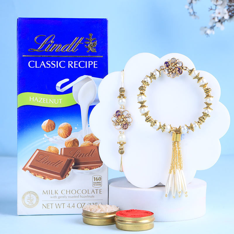 Pearl Bling Bhai Bhabhi Rakhi With Hazelnut Choco-Australia