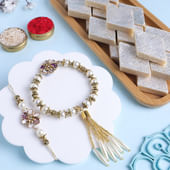 Pearl Bling Bhai Bhabhi Rakhi With Kaju Katli