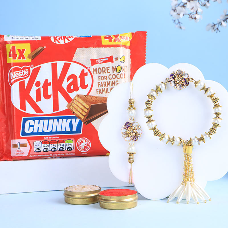 Pearl Bling Bhai Bhabhi Rakhi With Kitkat-UK