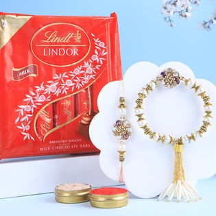 Pearl Bling Bhai Bhabhi Rakhi With Lindt Chocolate-UK