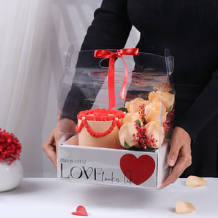 Pearl Chocolate Cake N Peach Roses Love Box
