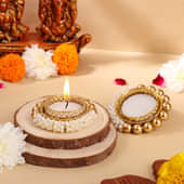 Pearl-Embellished Votive Diyas Set Of Two